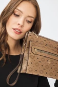 Kadın Basic Clutch Çanta Monogram Desen Altın Siyah (4034A) 214031 - 1