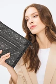 Kadın Basic Clutch Çanta Monogram Desen Siyah Gri (4034SG) 214031 - 1