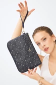 Kadın Basic Clutch Çanta Monogram Desenli Lacivert 214002 - 1