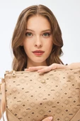 Kadın Basic Clutch Çanta Monogram Desenli Altın 214002 - 1