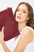 Kadın Basic Clutch Çanta Monogram Desenli Bordo 214002 - 2