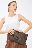 Kadın Basic Clutch Çanta Monogram Desenli Kahverengi 214002 - 2