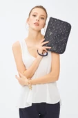 Kadın Basic Clutch Çanta Monogram Desenli Lacivert 214002 - 2