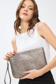 Kadın Basic Clutch Çanta Monogram Desenli Gümüş 214002 - 1