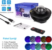 HyMark Led Yıldız Bluetooth Hoparlör Usb Projektör Okyanus Dalgası 21 Modlu Gece Lambası - 7