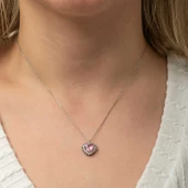 Gümüş Pembe Taşlı Kalp Kadın Kolye - 5