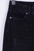 Dizleri Yırtıklı Paçaları Püsküllü Yüksek Belli Geniş Paçalı Kadın Kot Pantolon Jean Antrasit Denim - 6