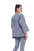 Bol Kalıplı ve Orta Boylu Kemersiz Rahat / Oversize Kadın Kot Kimono Açık Mavi Denim Dört Mevsim - 1