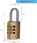 Yale Y150B/22/120/1 Şifreli Pirinç Asma Kilit, Standart Koruma, Çelik Halka, 3 Haneli Şifre, 22 mm, Sarı - 9