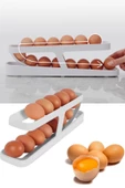 2 Katlı Otomatik Buzdolabı Yumurta Standı Yumurtalık Rafı Saklama Kabı Buzdolabı Organizeri - 1