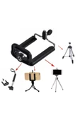 Telefon Tutucu Tripod Bağlantılı Ayarlı Sabitleyici Aparat Telefon Fotoğraf Video Çekme Tripotu - 3