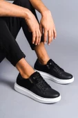 Warrior Bağcıklı ve Fermuarlı Cilt Süet Erkek Günlük Sneaker Ayakkabı BT Siyah - 1