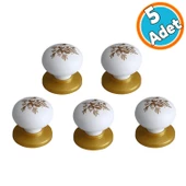 Düğme Kulp Desenli Beyaz Tablalı Gold Mobilya Mutfak Dolabı Çekmece Dolap Kulpu Kulbu 5 ADET thumbnail 1