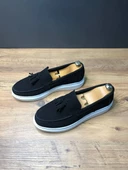 Blaze Bağcıksız Püsküllü Süet Erkek Günlük Spor Klasik Ayakkabı BT Siyah - 3