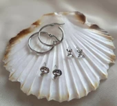 Küpe Kararmaz Çelik 316L Lüks Kadın Küpe Halka Kurbağa Mantar Küpe 3 lü Set thumbnail 2