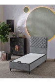 Beehanem Simge 90x190 Tek Kişilik (Baza+Başlık+Yatak) 3 Lü Set(Keten Gri) - 2