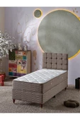 Beehanem Bengü 90x190 Tek Kişilik (Baza+Başlık+Yatak) 3 Lü Set(Keten Kahve) - 1