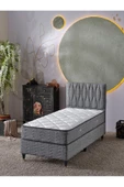 Beehanem Almula 90x190 Tek Kişilik (Baza+Başlık+Yatak) 3 Lü Set (Keten Gri) - 1