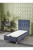 Beehanem Bengü 90x190 Tek Kişilik (BAZA BAŞLIK YATAK) 3 Lü Set (İNDİGO) - 2