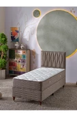 Beehanem Almula 90x190 Tek Kişilik (Baza+Başlık+Yatak) 3 Lü Set (Keten Kahve) - 1