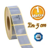 Tüvtürk Onaylı Beyaz Gri Kesik Reflektörlü Bant Gece Parlayan En 5 cm 1 Mt İkaz Fosforlu Reflektif thumbnail 1