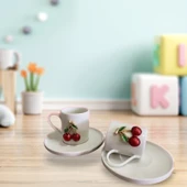 2 Kişilik Kirazlı Fincan Takımı 4 Parça Fincan Seti Kiraz Figürlü Türk Kahvesi Fincanı - 4