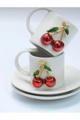 2 Kişilik Kirazlı Fincan Takımı 4 Parça Fincan Seti Kiraz Figürlü Türk Kahvesi Fincanı - 1