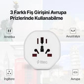 Ttec Akım Korumalı 10A/250V Amerikan/Avrupa/İngiliz Tipi Priz Dönüştürücü Priz Çevirici Adaptör Priz - 3