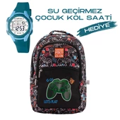 Çocuk Kol Saati Hediyeli Cambridge Polo Club Büyük Kapasiteli Çocuk Okul Çantası CPO.C4073 - 1