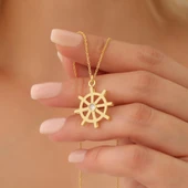 925 Ayar Gümüş Taşlı Gemi Dümeni Kolye thumbnail 3