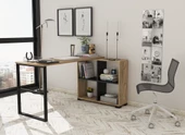 Sakura Liva Metal Ayaklı 4 Raflı Çalışma Masası-Atlantik Çam-Siyah - 2