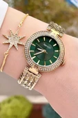Ferrucci FCISTE301 Kadranı Yeşil Kordonu Gold Renk Hediye Paketli Kadın Kol Saati ve Bileklik thumbnail 2