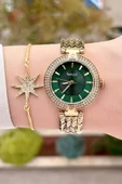 Ferrucci FCISTE301 Kadranı Yeşil Kordonu Gold Renk Hediye Paketli Kadın Kol Saati ve Bileklik thumbnail 3