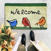 Esnature Chirp Birds Renkli Cıvıldıyan Kuşlar Kahverengi Welcome Kapı Önü Paspası 45x70 Cm - 1