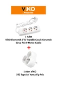 VİKO Ekonomik 3'lü Grup Priz Topraklı Çocuk Korumalı 9 Metre + Yonca 3'lü Fiş-priz - 2