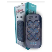 Fulltech 6 Priz 3XUSB 2 Mt Kablo Anahtarlı Akım Korumalı Priz FTR11 - 1