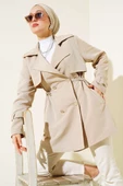 Bel Tünelli Kısa Trençkot Bej thumbnail 1