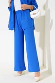 Geniş Paça Beli Lastikli Pantolon Saks - 2