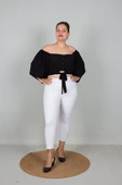 Büyük Beden Kadın Giyim Geniş Kollu Beli Lastik ve Büzgülü Crop Siyah Bluz - 5