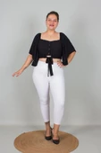 Büyük Beden Kadın Giyim Geniş Kollu Beli Lastik ve Büzgülü Crop Siyah Bluz - 7