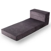 Valeria Kadife Katlanır Yatak Olabilen Tek Kişilik Koltuk Antrasit Tek - 4