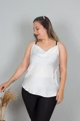 Büyük Beden Saten Degaje Yaka Bluz Renkli B109 - 10