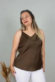 Büyük Beden Saten Degaje Yaka Bluz Renkli B109 - 1