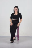 Büyük Beden Bol Paça Pantolon Siyah Pn323 - 4