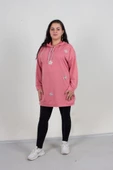 Büyük Beden Taş Detaylı Kapşonlu Tunik Sweat Pembe - 2