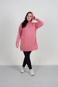 Büyük Beden Taş Detaylı Kapşonlu Tunik Sweat Pembe - 3