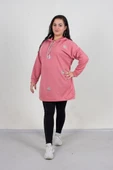 Büyük Beden Taş Detaylı Kapşonlu Tunik Sweat Pembe - 1