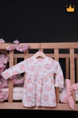 Babyhola Kız Bebek Gül Desenli Bandanalı Elbise 23599 - 1