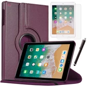 Apple iPad 5 Nesil / 6 Nesil Kılıf Ekran Koruyucu Ve Kalem Set Mor thumbnail 1