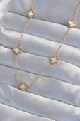 316L Çelik Gold Renk Minimal Beyaz Sedefli Yonca Kolye - EBJ240822W26884 thumbnail 1